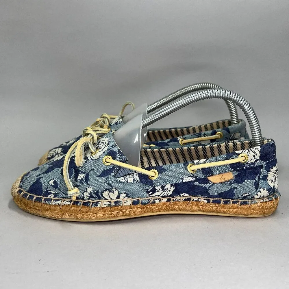 Sperry Loafers Women's Size‎ 8 Blue Floral Print Espadrille Slip On Shoes